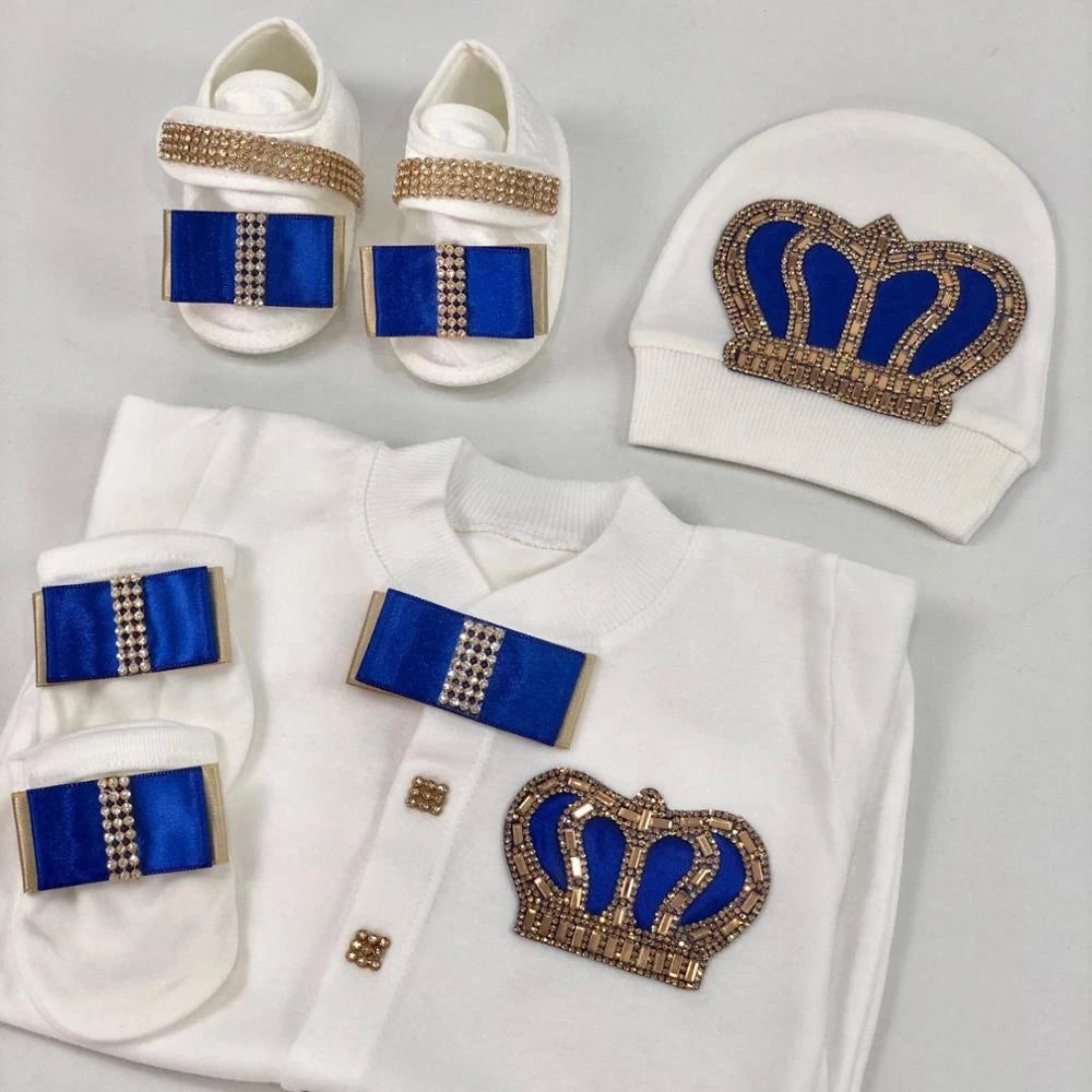 Dollbling Butterfly Jewelry Crown Gift Clothing Sets Welcome Home Lace Baby Rompers Mittens Bonnet Pajamas Outfit 4pcs Layette