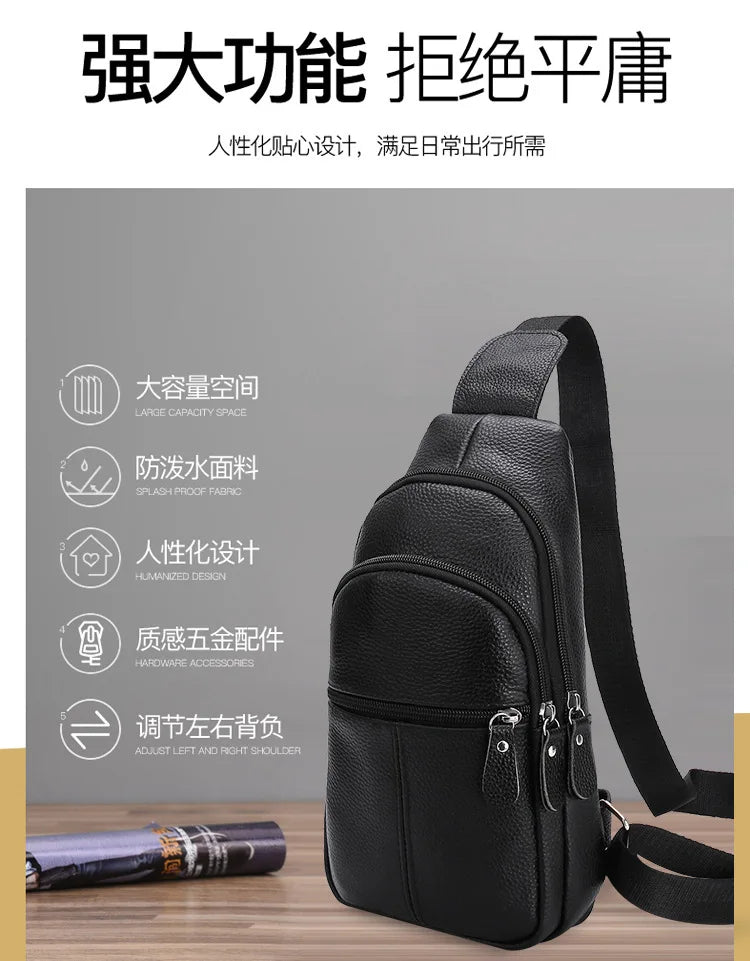 New Leather Chest Cover Layer Cowhide Business Men's Crossbody Bag with High-end Feel and Simple Chest Bag
