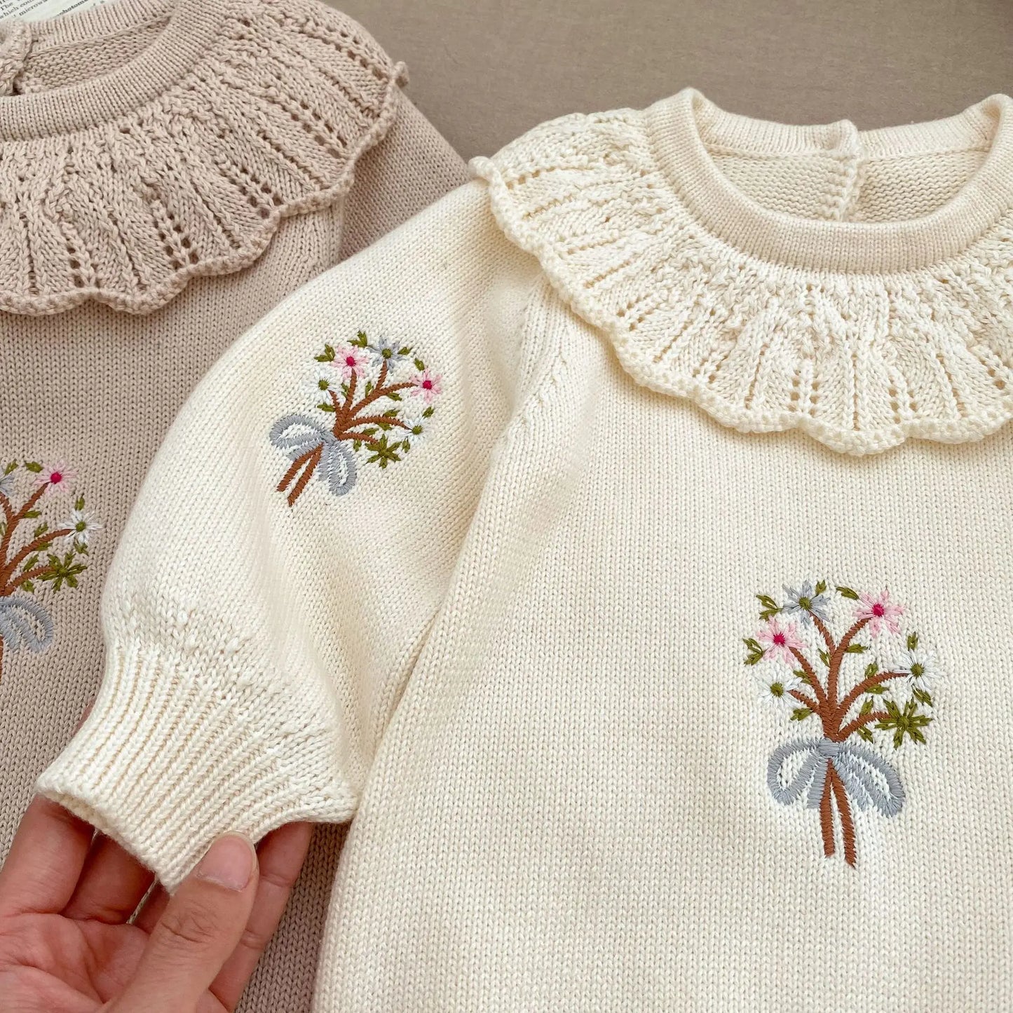 Autumn Baby Clothing New Baby Knitted Rompers Lotus Leaf Collar Long-sleeved Romper Cute Baby Girl Embroidered Sweaters Jumpsuit