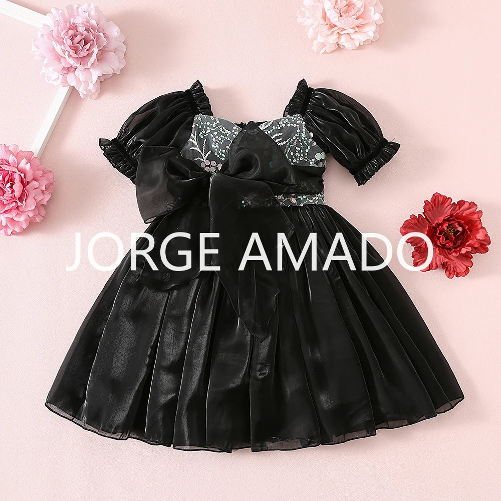 New Summer Sister Girl Matching Romper Dress Short Sling Sleeves Big Bow Bodysuit Sequined Princess Dresses Twins Clothing H1518