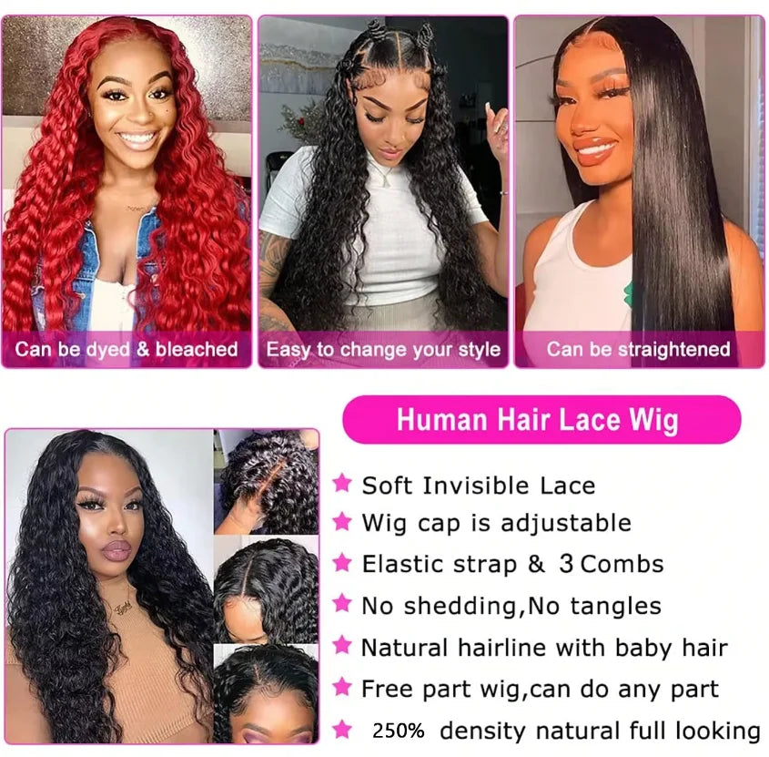 5*5 No Glue Deep Wave Human Hair Wigs Pre Plucked Brazilian Human Hair Lace Frontal Wig 13*6 Pre-Cut Wear and Go Lace Front Wig