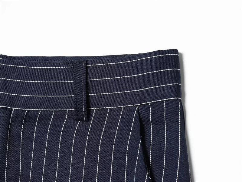 Women's A-line Skirt 2026 Summer New Style Navy Blue Striped High-Waist Slit Decorative Straight Long Skirt Elegant and Stylish