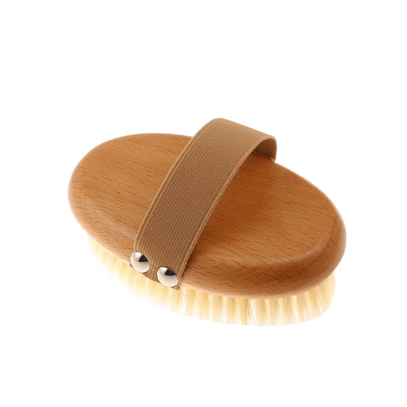 Wet Dry Skin Body Brush Natural Pig Bristles Dry Skin Exfoliating Body Massage Cleaning SPA Tool For Cellulite Lymphatic Drainag