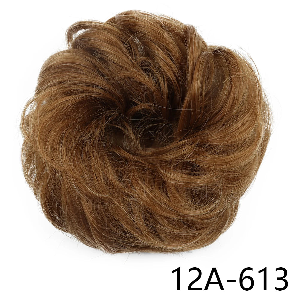 Synthetic Hair Bun Wig Donut Wavy Elastic Rubber Scrunchie Hair Pieces Ladies Ponytail Hair Extension Curly Wrap