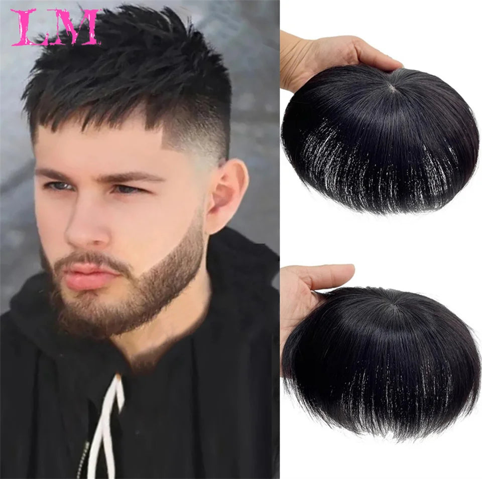 LM Hair Bangs for Mens Clips in Real Hair Bang Cover High Forehead 100% Human Hair Bangs Fringe Extension for Volume
