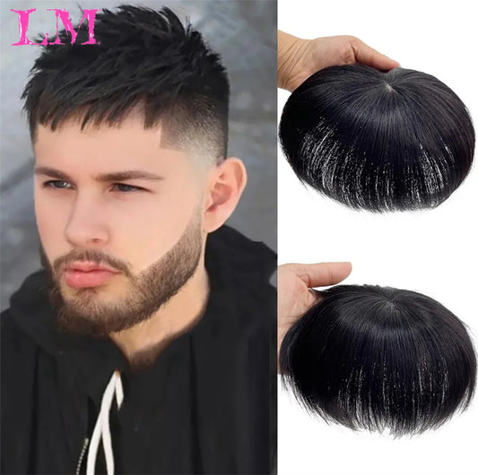 LM Hair Bangs for Mens Clips in Real Hair Bang Cover High Forehead 100% Human Hair Bangs Fringe Extension for Volume