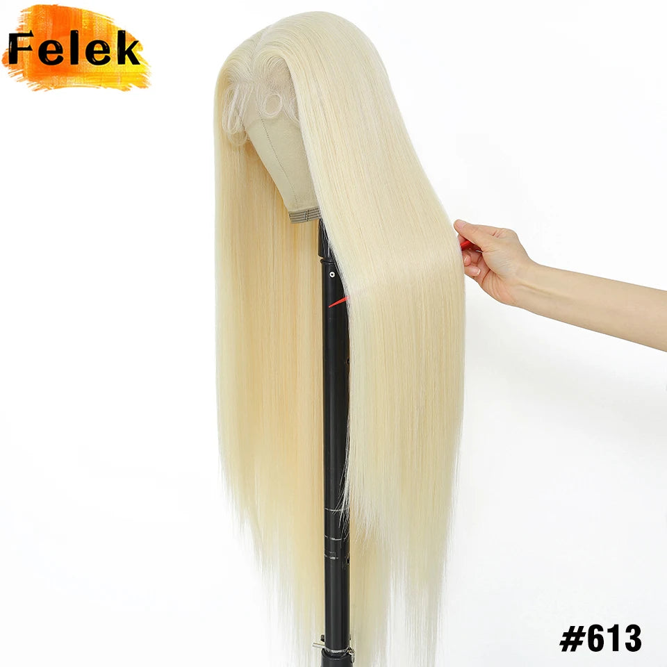 Highlight 13x6 Synthetic Lace Frontal Wigs For Women 40 Inch Long Silky Straight Lace Front Wigs High Quality American Afro Wigs