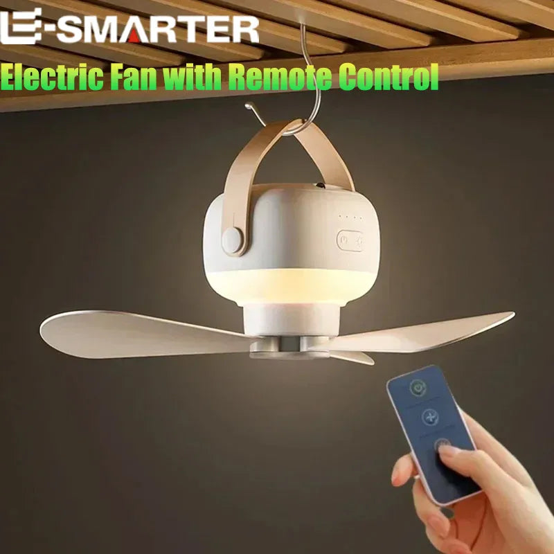 Portable Ceiling Fans Outdoor Camping Fan Tent Ventilator Cooler Rechargeable Electric Fan Remote Control LED Lighting