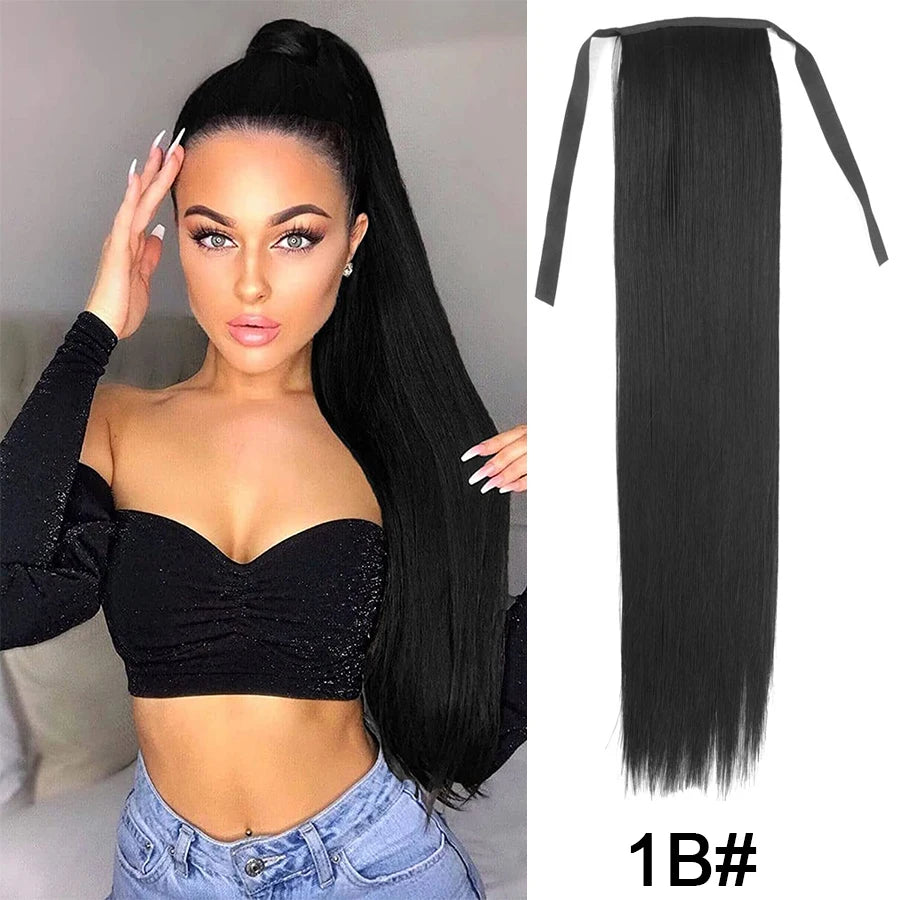 Synthetic Ponytail Long Straight Wrap Around Ponytail Hair Extension Heat-Reistant Fiber Pony Tail Fake Hairpieces For Women