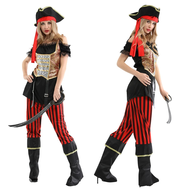 Halloween Theme Women Fancy Dress ，Parent-child Role Playing Cosplay Costumes,Female Pirates Captain of the Caribbean