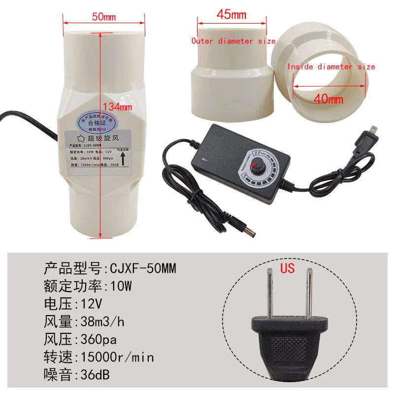 Ventilador De Escape De Velocidad Ajustable Bathroom Duct, Smoke Moxibustion 12V, Cocina, Inodoro 20mm 25mm 32mm 40mm 50mm