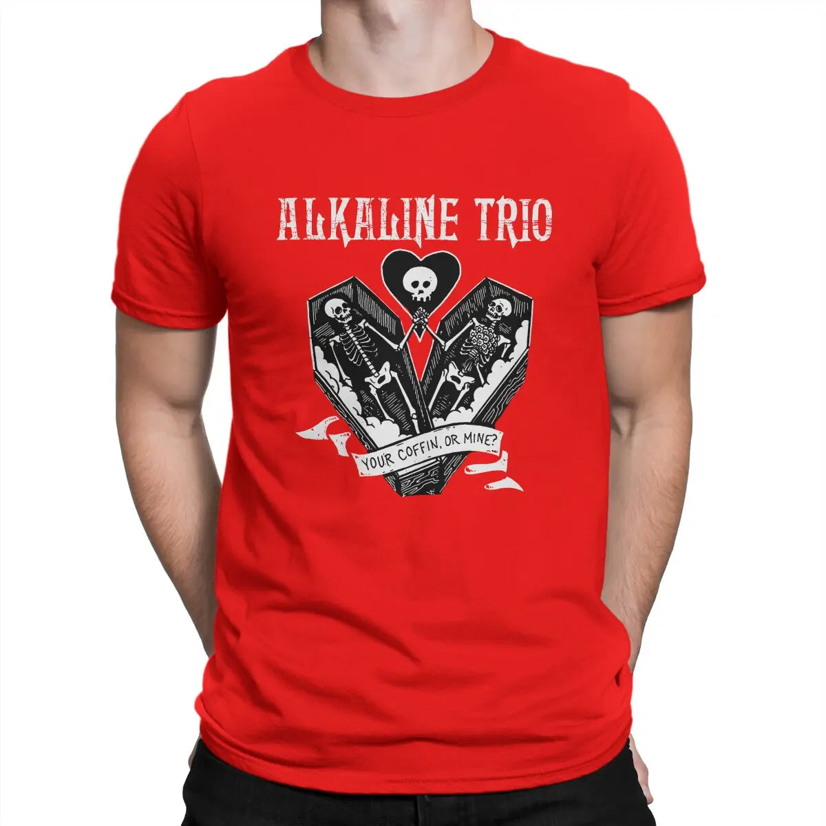 Alkaline Trio Creative TShirt for Men PUNK  Your Coffin Or Mine Round Neck Basic T Shirt Distinctive Gift Clothes Tops