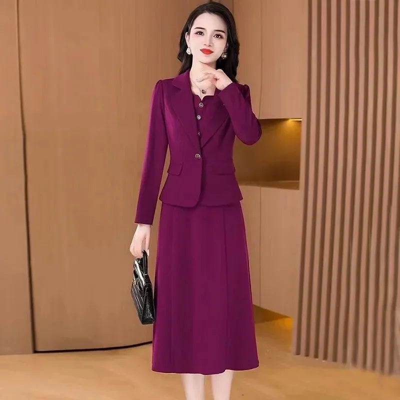 Elegant Slimming Autumn Winter Wedding Dress Set Long Ankle Length Cocktail Dresses with Suit Jacket for Wedding Banquet