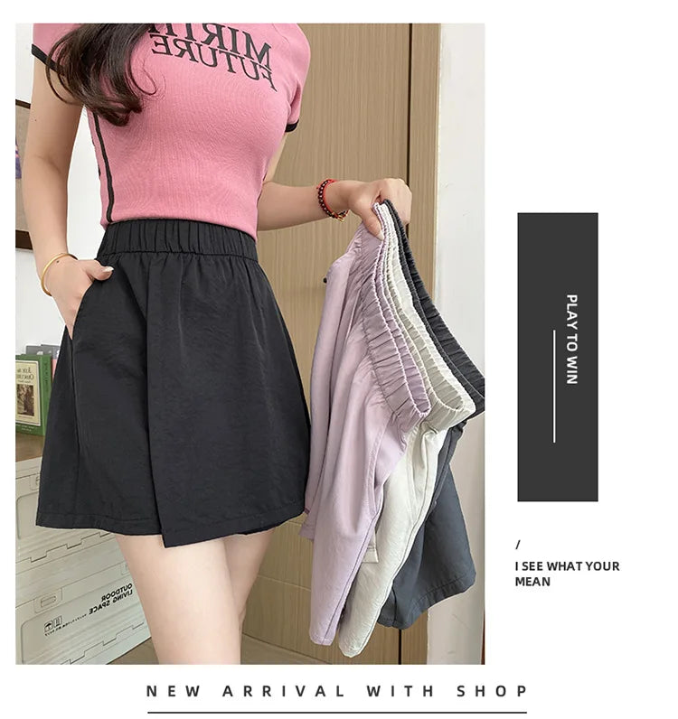 Women's Cargo Skirt Pants 2026 Summer High Waist Loose Fit 5-Pocket Casual Shorts Ice Silk Culottes Streetwear
