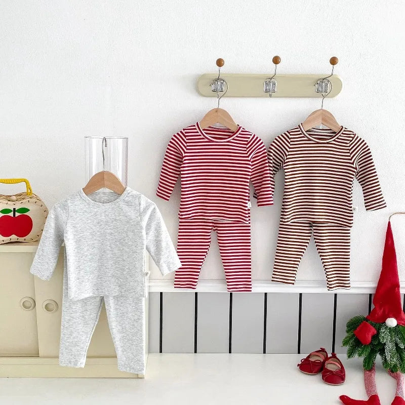Baby Girl Boy Autumn Winter Christmas Cute Sleeveless Bodysuit Long Sleeve Striped Top Pants Infant Bibs Newborn Clothes B6091