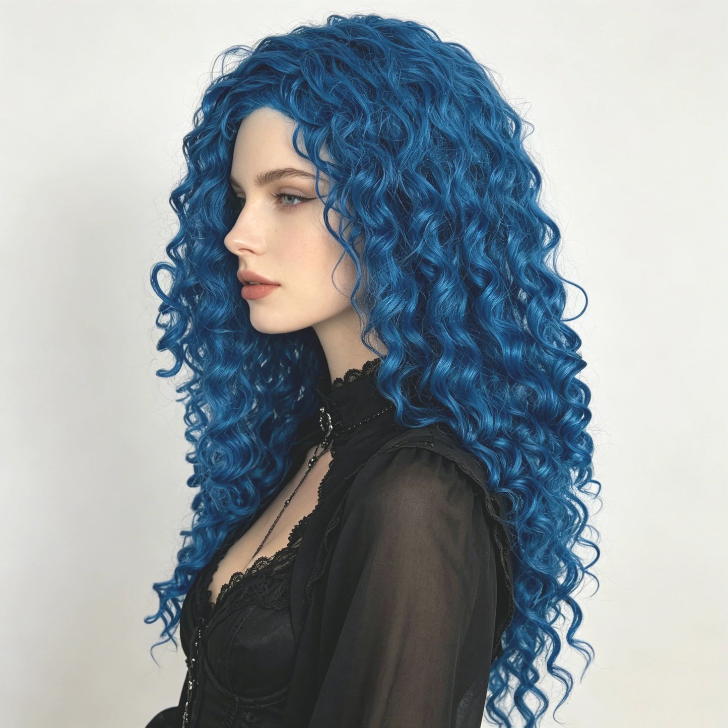 Blue Curly Cosplay Wig, Medium Length Synthetic Hair for Women, for Cosplay & Halloween