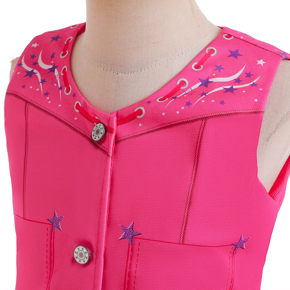 Girls Margot Movie Cospaly Costume Pink Vest Top And Flared Trousers For Kids Barbe Halloween Birthday Party Carnival Outfits