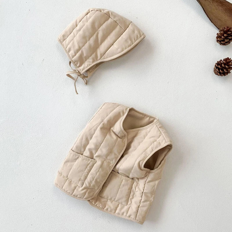 Korean Baby Vests Hat Set Fall Spring Kids Waistcoat for Girls Boys Jackets for Children Outerwear Coats Toddler Infant Clothes
