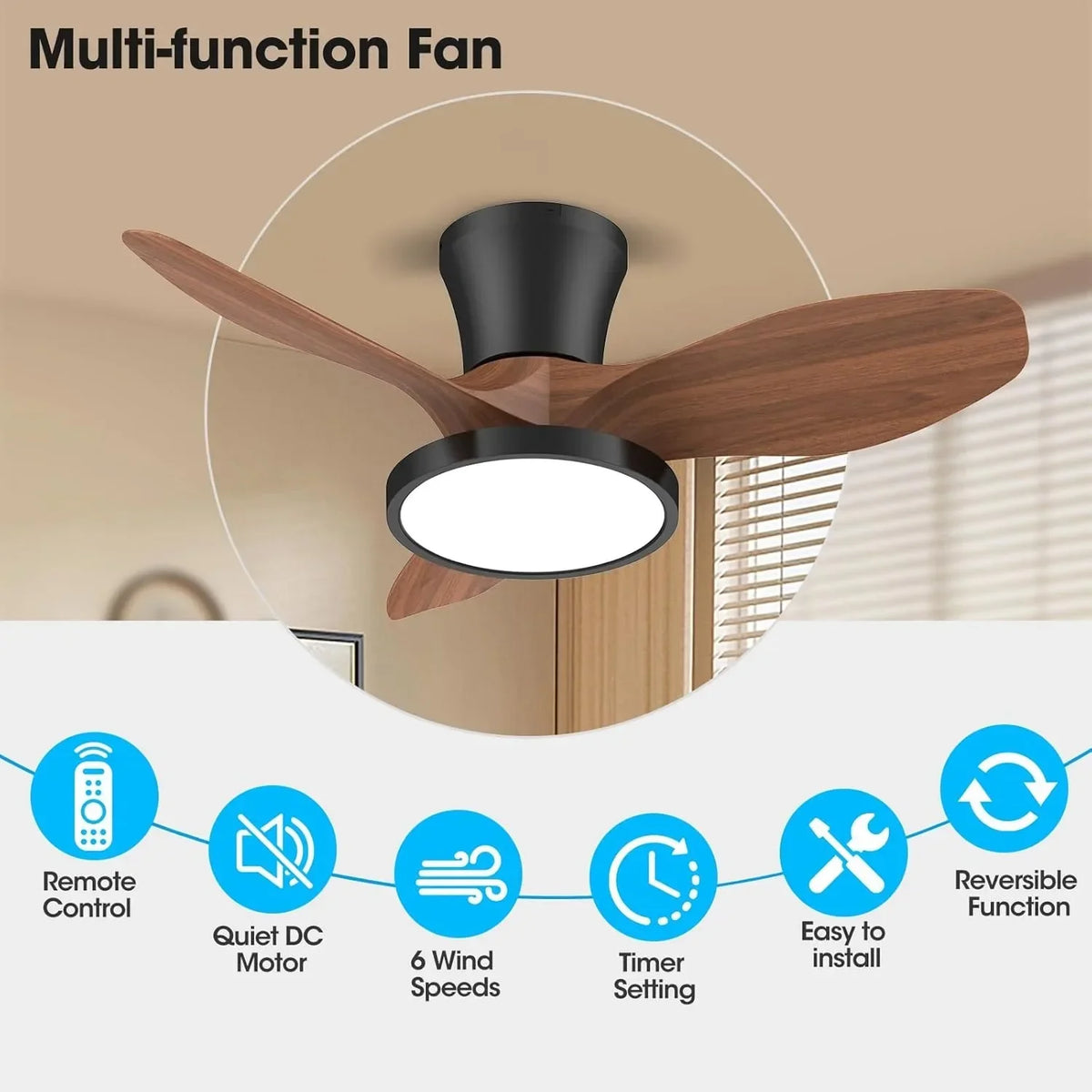 Ceiling Fan Light with Remote Control Lighting Ceiling Small Three Leaf for Bedroom Dining Room Kitchen Garage LED Fan Light