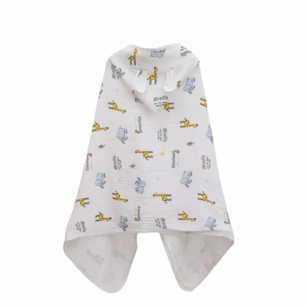 Warm Cartoon Printed Baby Gauze Bath Towel Four Layer Comfortable Hooded Bathrobe Soft Absorbent Infant Bathrobe Sleepwear