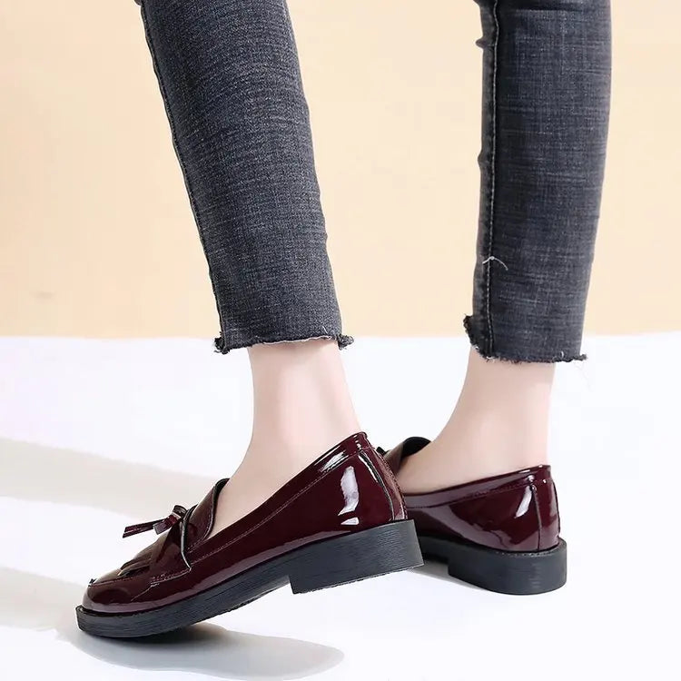 Black Patent Leather Women's Loafers Platform Slip on Shoes for Women 2025 New Spring British Tassel Casual Flats Shoes Woman