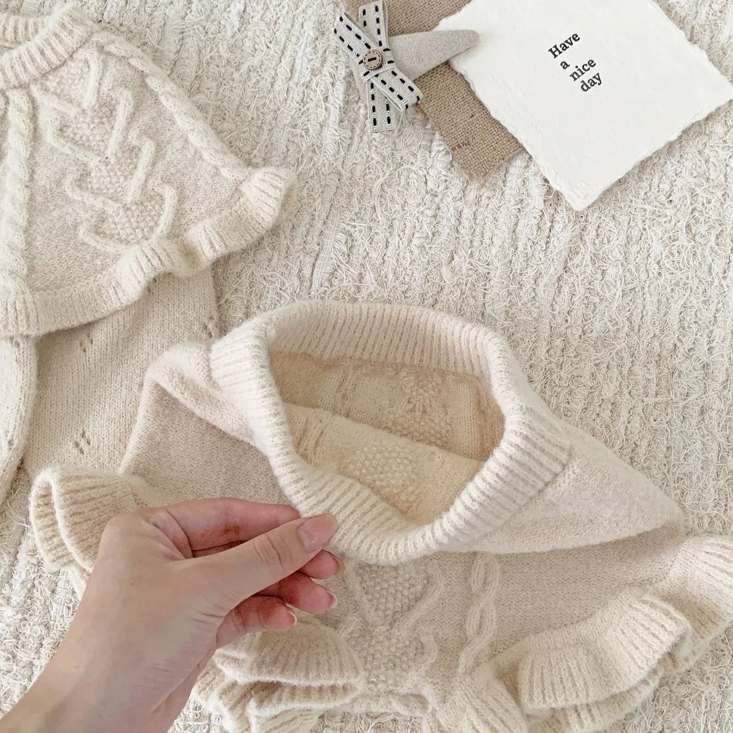 4487 Baby Clothing Set 2024 Autumn and Winter Baby Knitted Sweater Suit Twist Sweater +pp Short