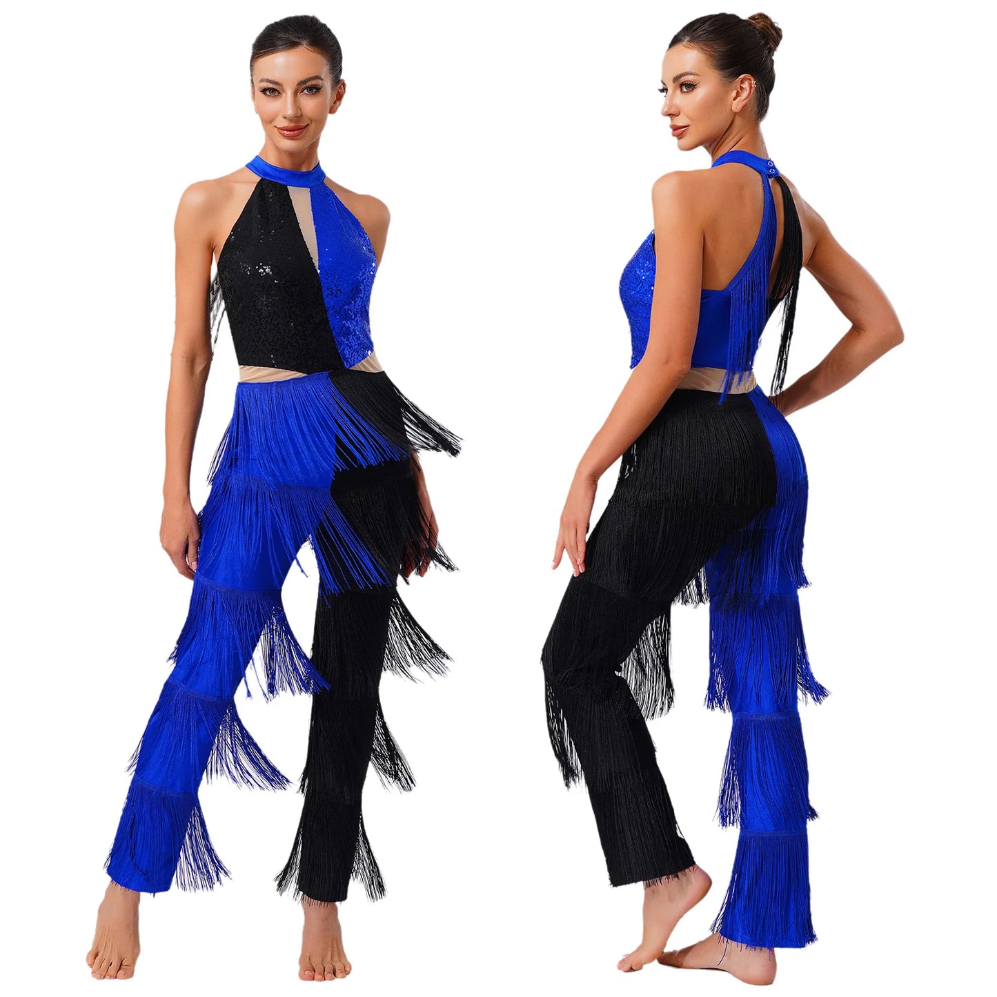 Halloween Hippie Costume womne Vintage 70s Disco Stage Performance Dancing Jumpsuit Singer Sequins Tassel Tango Cha-cha Costumes