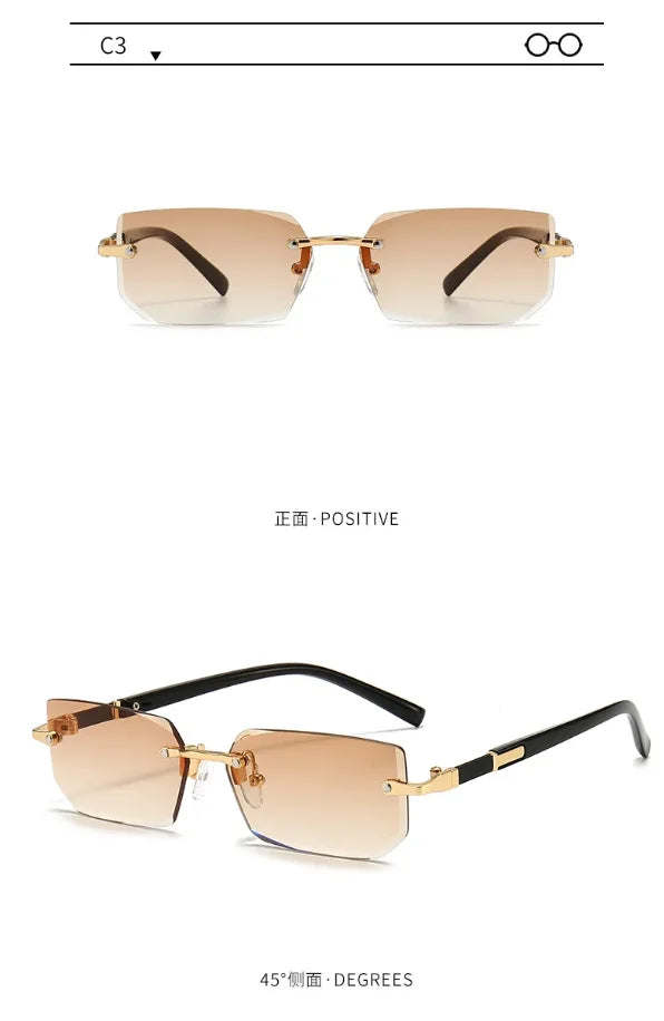 Rimless Sunglasses Rectangle Fashion Popular Women Men Shades Small Square Sun Glasses For Female Male Summer Traveling Glasses