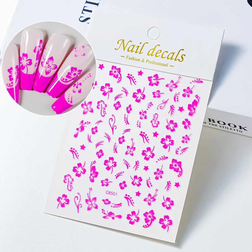 1Pc 3D Lavendar Flowers Stickers for Nails Spring Sakura Floral Leaves Self-Adhesive Sliders Decals Art Manicure for Decoration