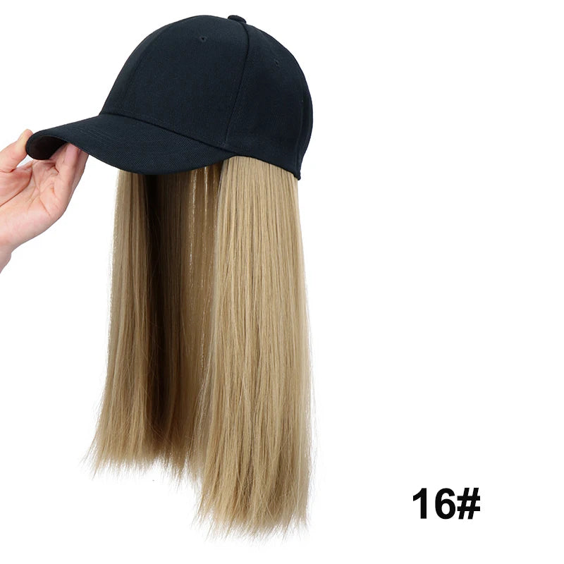 18Inch Synthetic Hat Wig Long Straight Hair Baseball Cap Hair Extension Adjustable for Women Daily Use