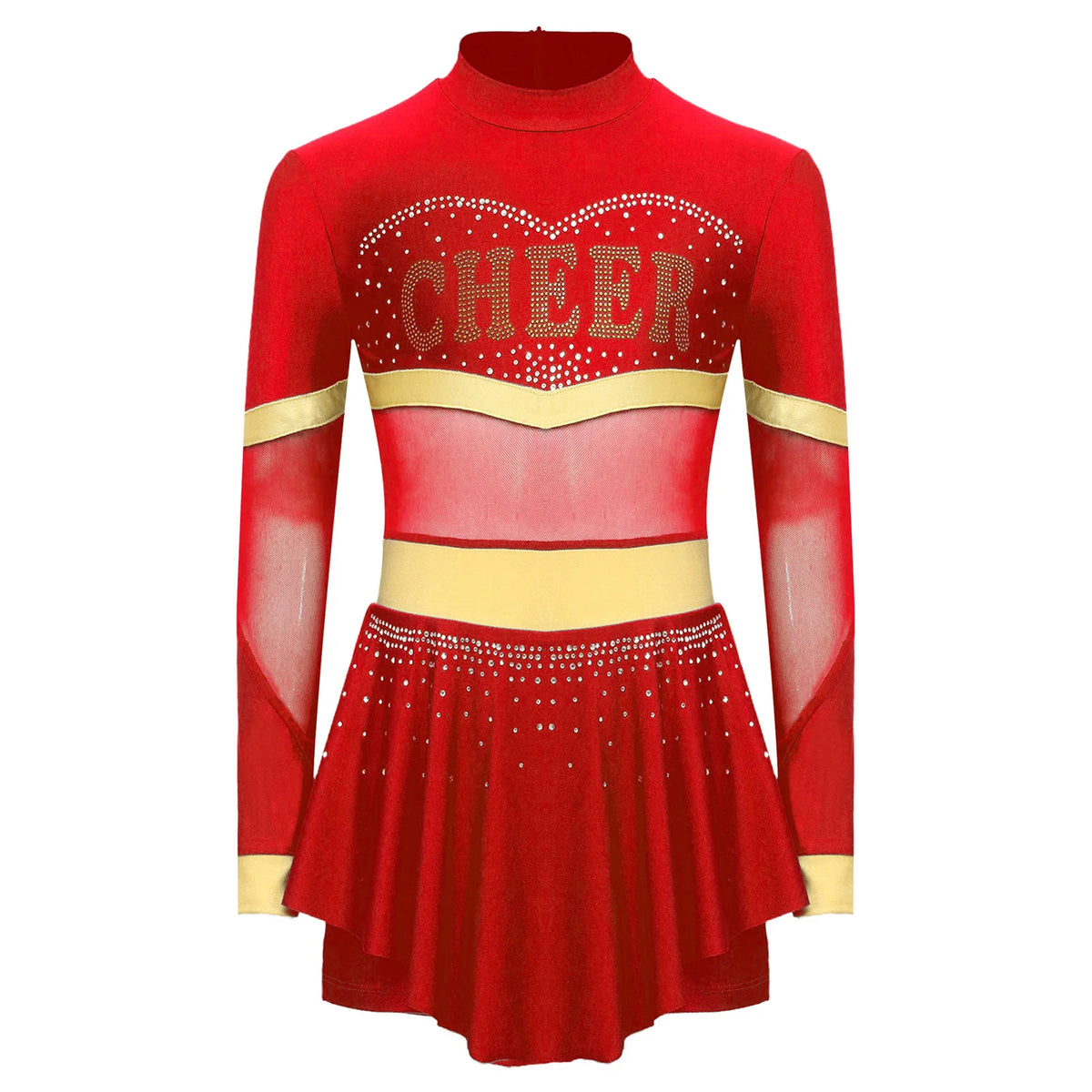 Girls Cheerleader Costume Long Sleeve Cheerleading Uniform Children Cheer Dance Dress Hand Flower Socks Stage Dancewear Sets
