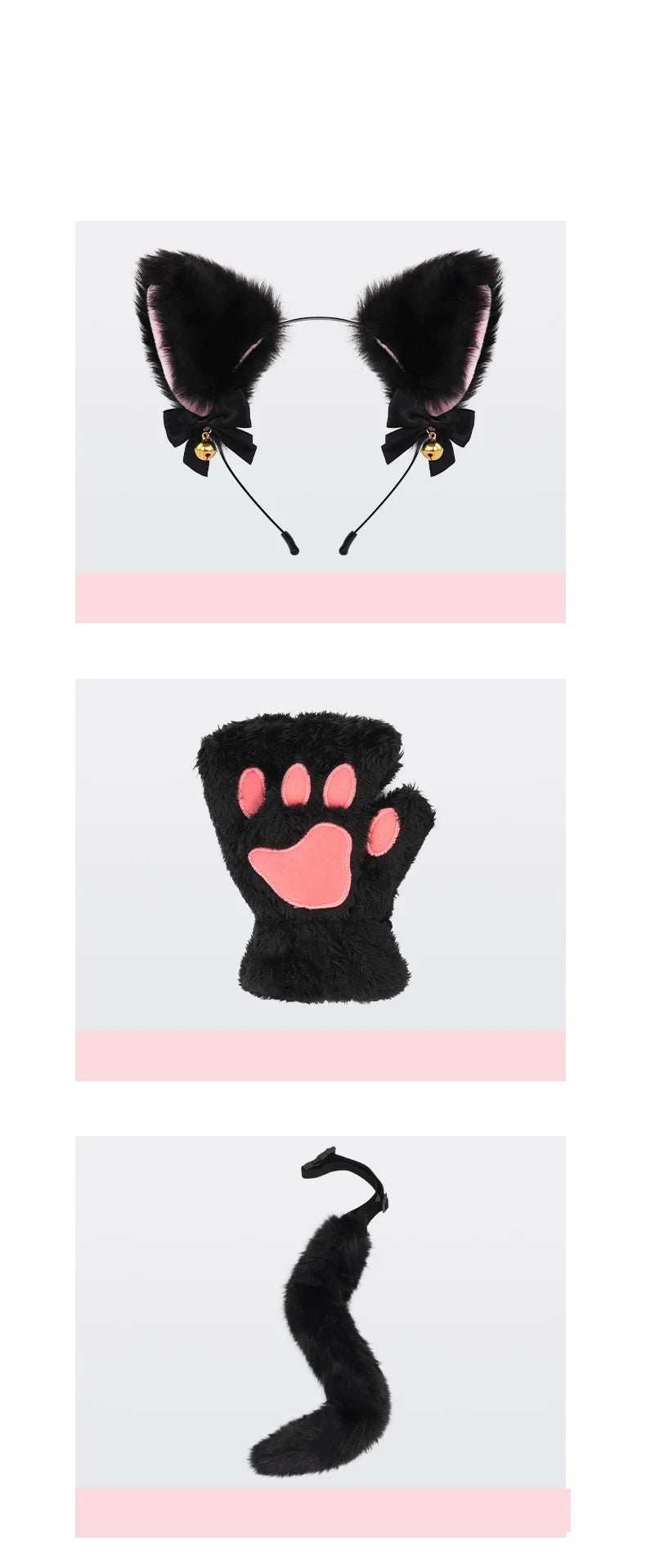 Halloween Cats Costume Set for Girl Cosplay, Halloween Cats Costume Accessories with Headband, Tail, Gloves 3Pcs