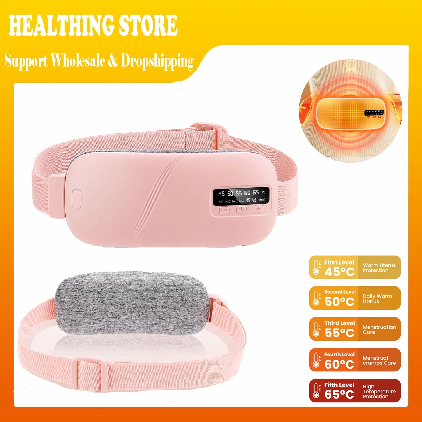 Cordless Electric Heating Pad Belt Adjustable Levels for Women Best Abdominal Heating Massager Hot Compress for Menstrual Period