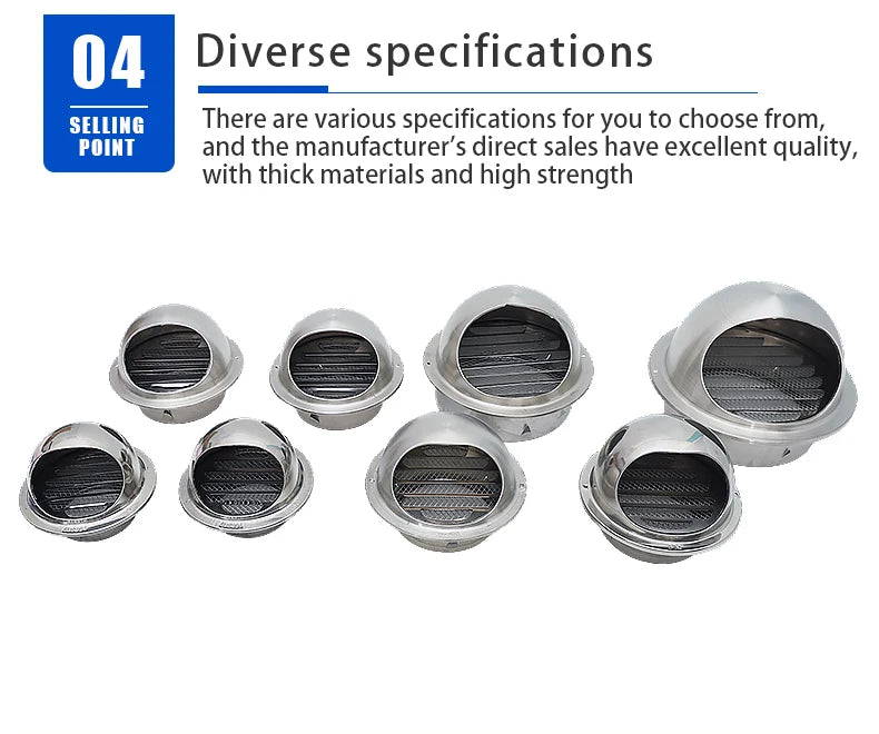 Round Wall Vent Cover, 304 Stainless Steel Vent, Hemispherical Grille Vent Cover, Wall Vent Cover, Stainless Steel Exhaust Vent, Round Vent Cover Suitable for Outdoor Ventilation Systems, Dryer Exterior Vent Cover, Stainless