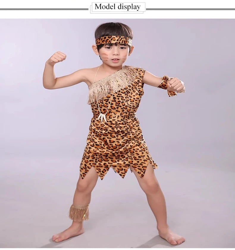 Halloween Costume Adult Kids Savage Caveman Costumes African Tribal Hunter Clothing for Girl Performance Costumes Cosplay Dress