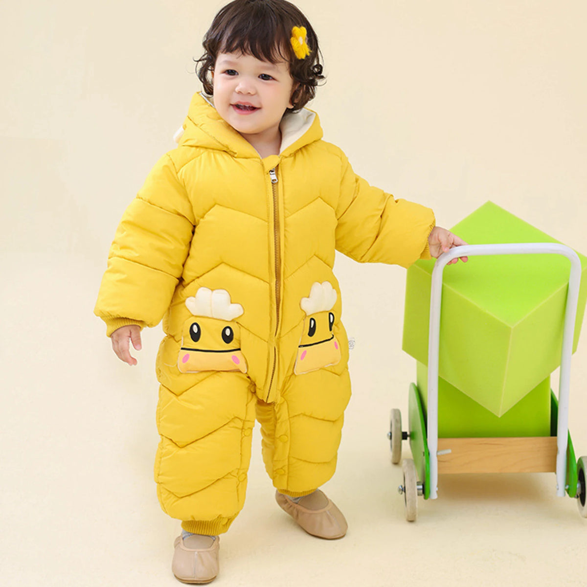 Toddler Kids Winter Rompers,Girls Down Cotton Jacket,Fleece Hood Jumpsuits,Winter Children's Overalls,Boys Snowsuits with Pocket