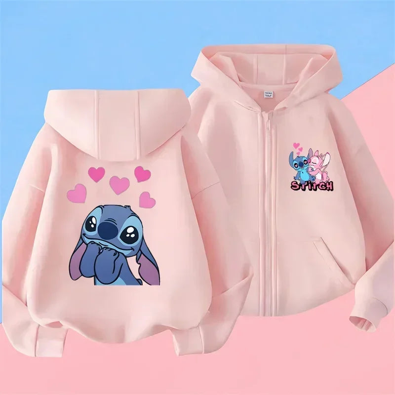 Kawaii Stitch Hoodie Children Cartoon Clothes Kid Girl Boy Lilo and Stitch Zipper Sweatshirt Manga Hoody Baby Casual Top