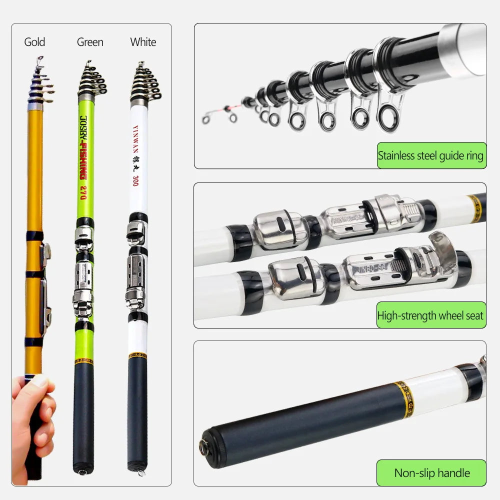 JOSBY Telescopic Rock Fishing Spinning Rod 3.0M/2.7M/2.4M/2.1M /1.8M/1.5M Portable Travel UltraLight Mini Pole Pesca