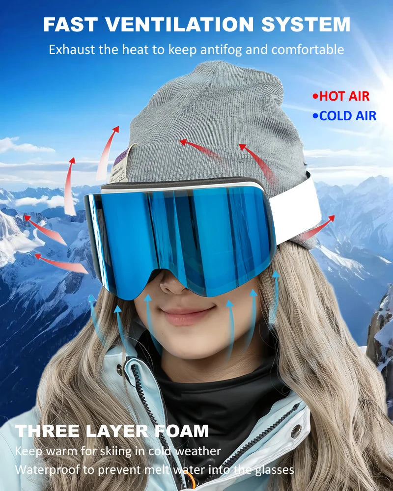 Double Layer Anti-Fog Adult Ski Goggles Outdoor Sports Snowboard Snowmobile Glasses Eyewear Full REVO Coating Snow Goggles UV400