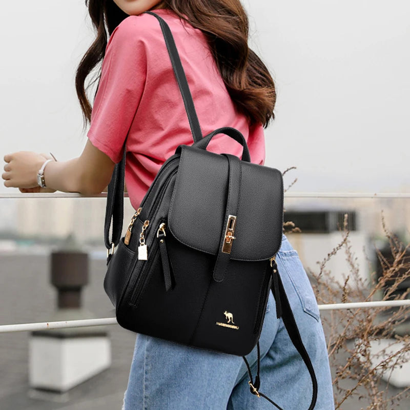 Luxury Women Leather Backpacks for Girls Sac A Dos Casual Daypack Black Vintage Backpack School Bags for Girls Mochila Rucksack