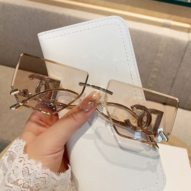 Luxury Rimless Brand Fashion Sunglasses For Women And Men Stylish Square Metal Sun Glasses Glamour Designer Shades UV400