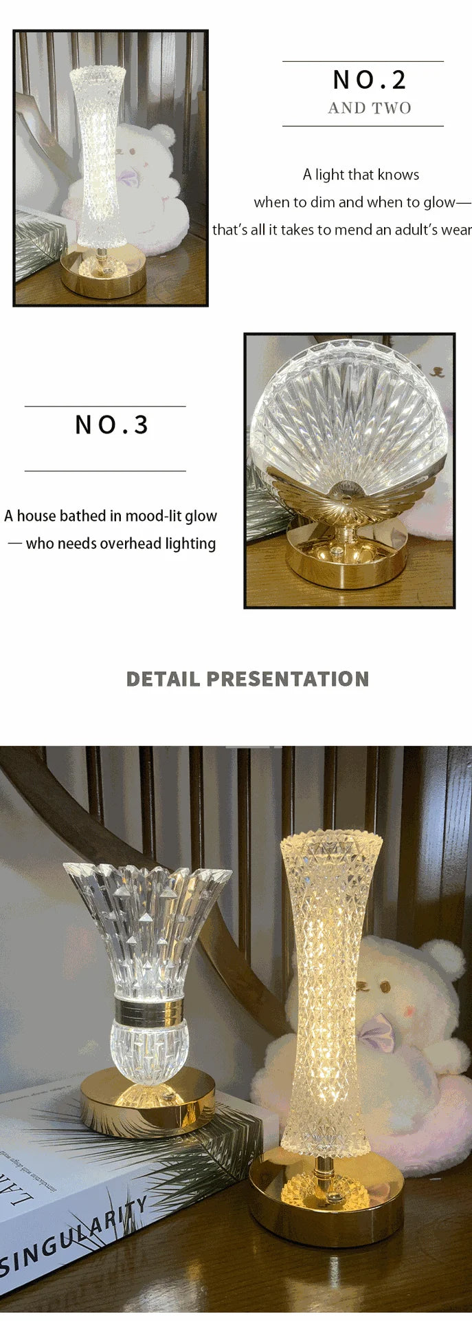 Modern Crystal Table Lamp Bedroom Bedside Light Touch Control Night Light Romantic Ambient Lamp For Home Decor