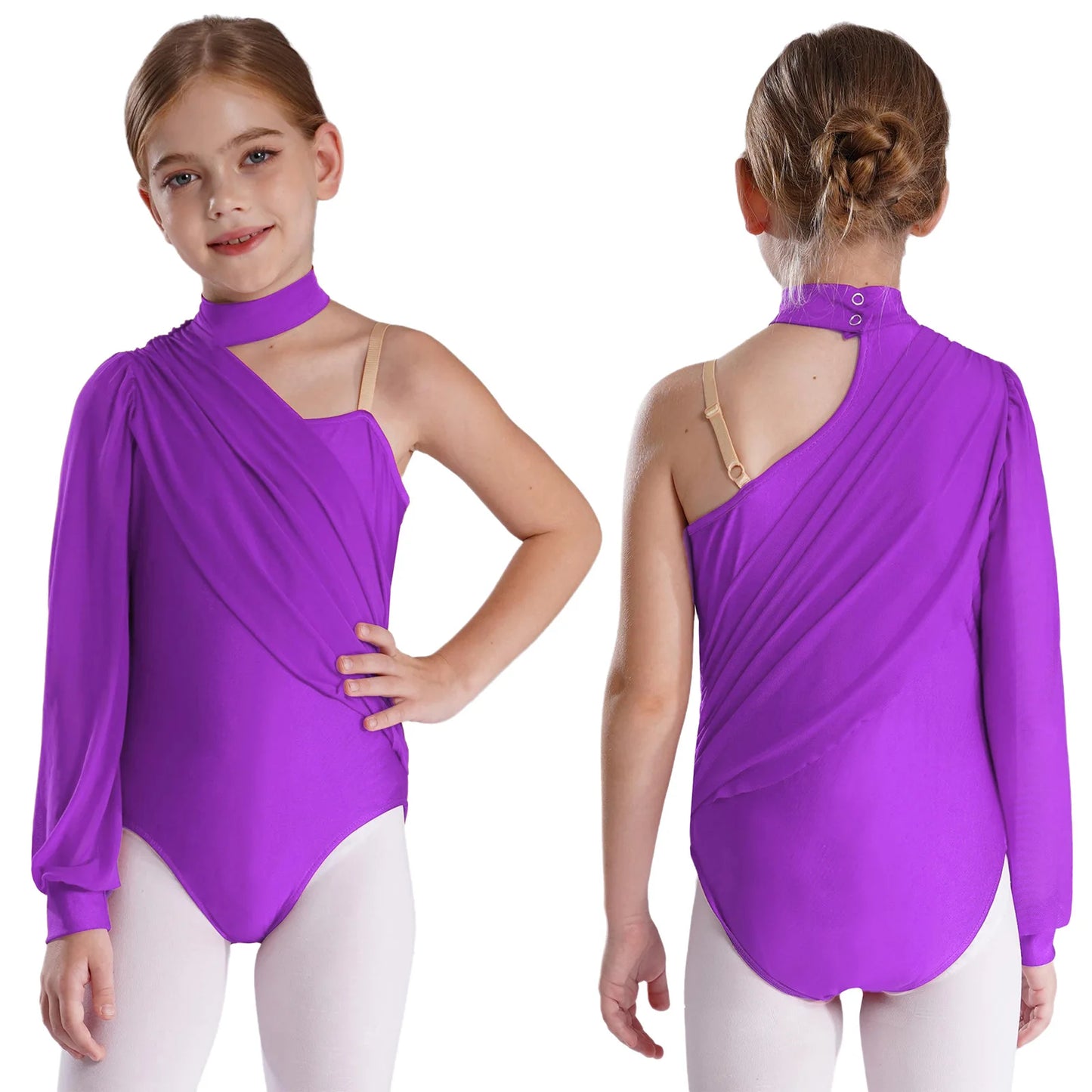 Girls Leotards Jumpsuit for Jazz Latin Skating Competition Costume Tassels Long Sleeve Rhinestones Bodysuit Modern Dancewear