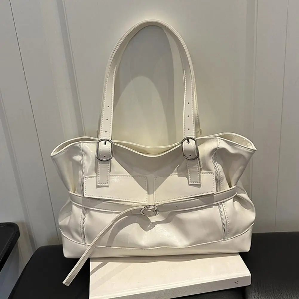 Retro Belt Buckle Underarm Shoulder Bag Women Large Capacity Commuter Tote Bag Vintage Casual Handbag Female Purse