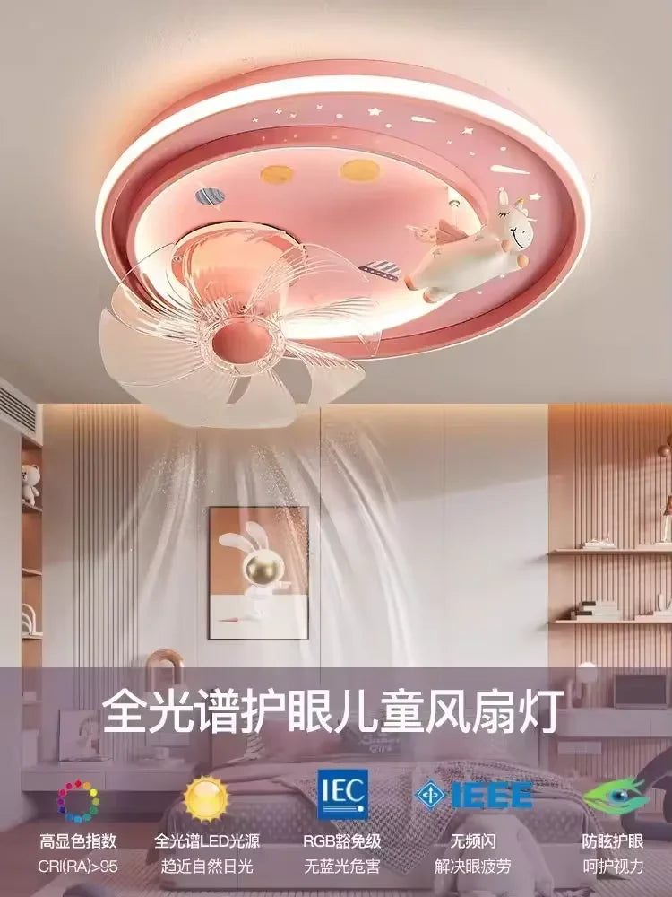 Modern Kids Room Ceiling Fan Light Cartoon Moon Astronaut Ceiling Lamp Boy Girl Bedroom Nursery Study Chandelier Ceiling Lights