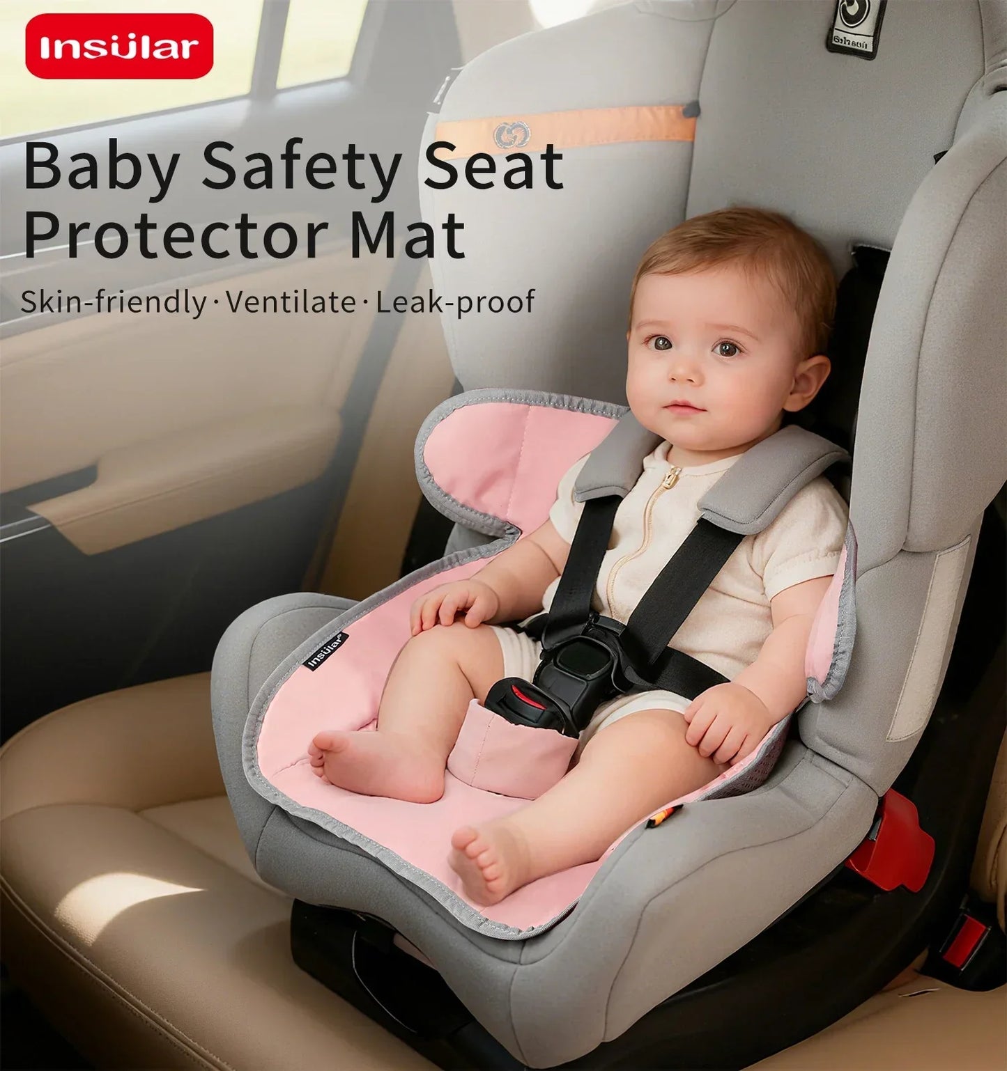 Safety Non-Slip Seat Protective Mat 3Layer Waterproof Stroller Cushion Skin-friendly Child Car Seat Multi-functional Diaper Pad