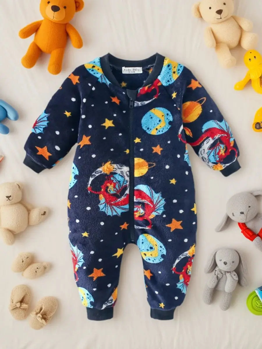 Sanlutoz Cute Fleece Winter Baby Rompers Clothing Zipper Long Sleeve Toddler Cartoon Jumpsuits Warm Cozy