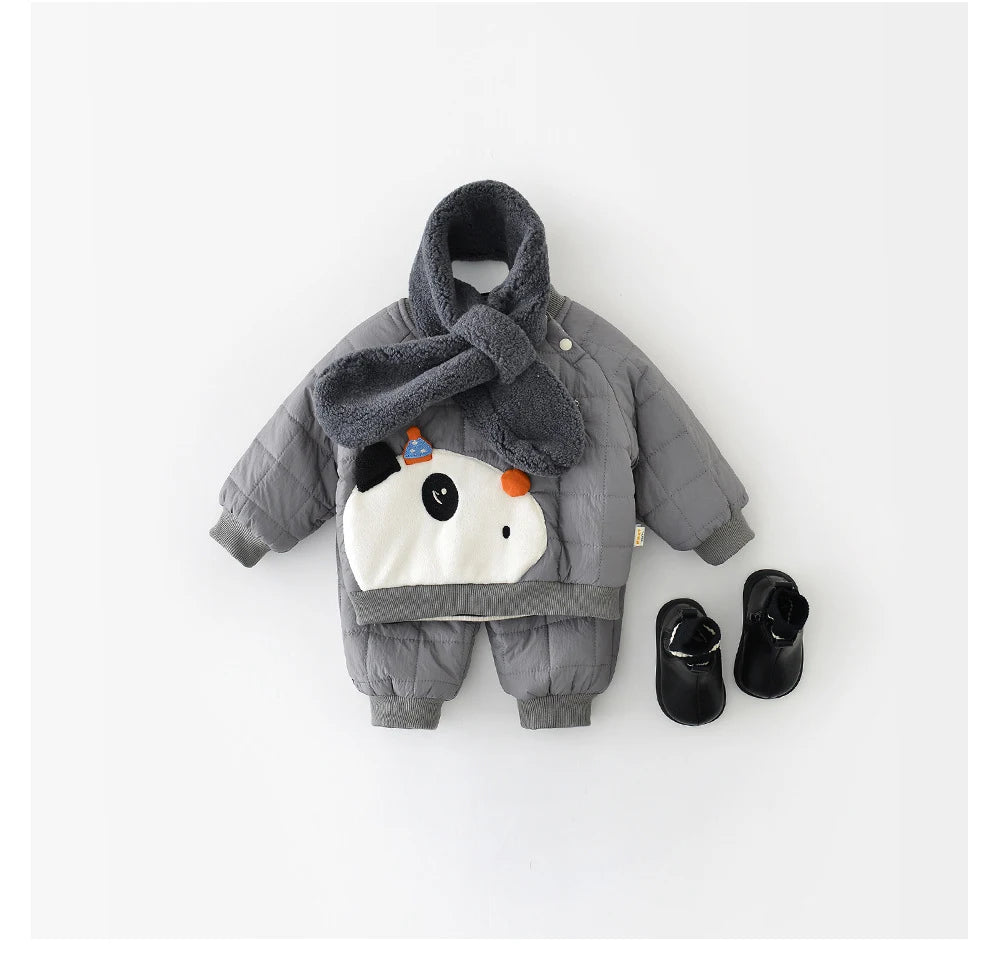 LILIGIRL Winter Baby Clothes Set 6M-3T Thicken Toddler Boys Cartoon Panda Suit Simple Loose Infant Fleece Padded Outfit 2PCS