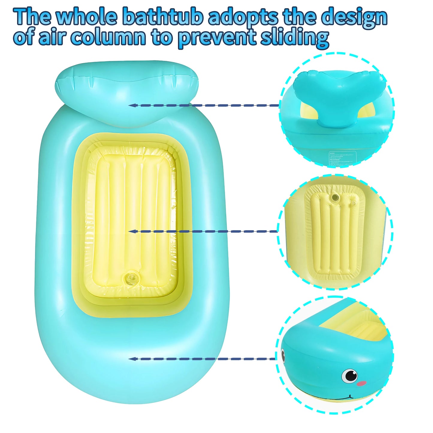 Inflatable Bathtub Pool for Sitting up, Blow up Portable Non-slip Baby Toddler Bathtub for Kids 0-6 Month, Yellow