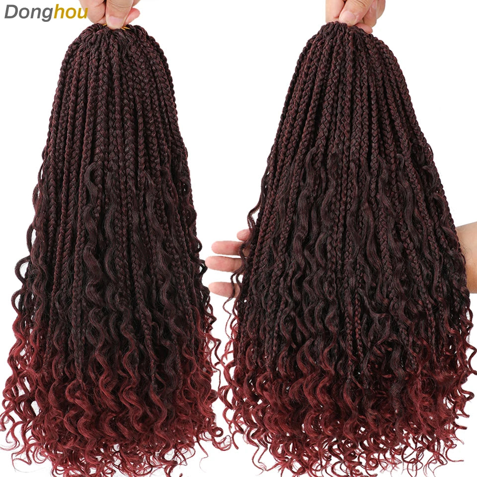 14 18 24 Inch Boho Box Braids Crochet Braids Curly Ends 1B 30 27 #4 Bug 8 Colors Ombre Goddess Bohemian Box Braids Crochet Hair